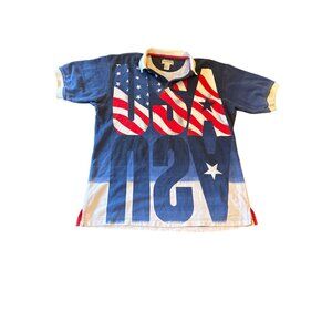 Vintage 80s Cotton Traders USA Polo Shirt L‎ Patriotic American Flag Olympic